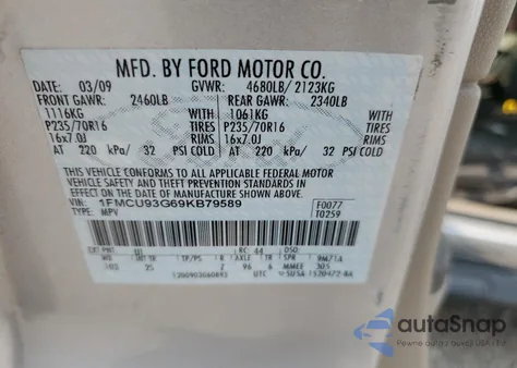 2009 Ford Escape Xlt from USA, damaged, VIN 1FMCU93G69KB79589